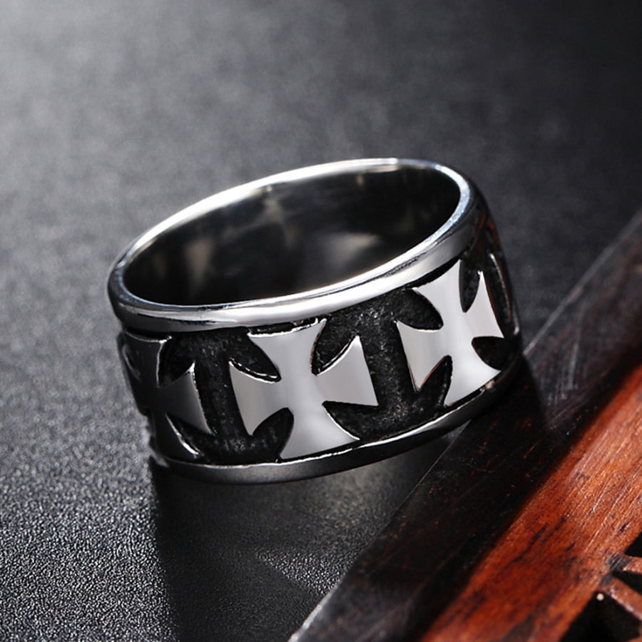 Row of Teutonic Cross Titanium Steel Ring for Men