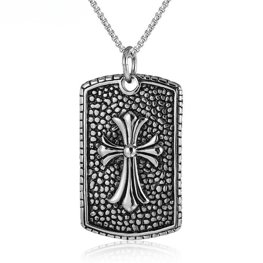 Cross Flower Military Tag Titanium Steel Necklace for Men