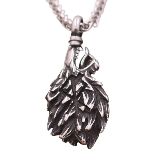 Wolf Head Pendant: Stainless Steel Nordic Mythology Necklace for Men