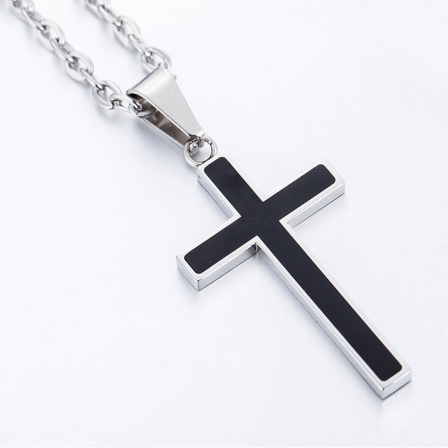 Black Latin Cross Titanium Steel Necklace for Men