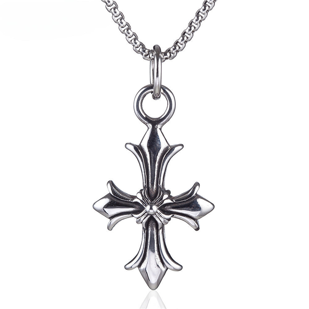 Saint Cross Flower Titanium Steel Necklace for Men