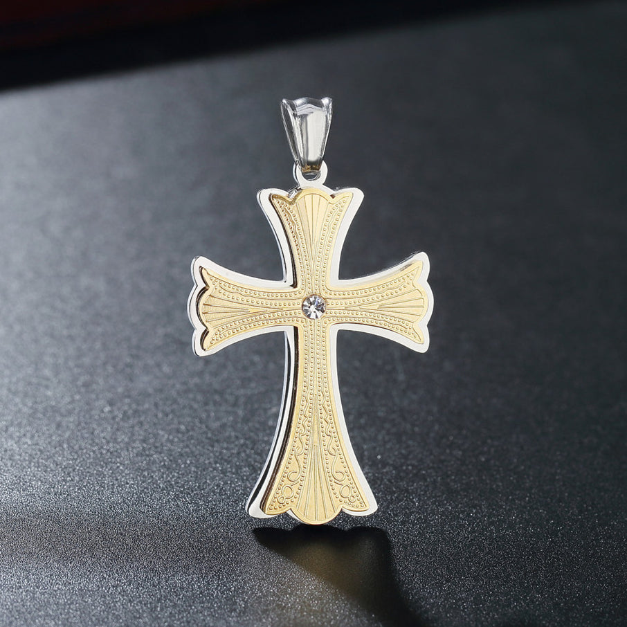 Saint Byzantine Cross Zircon Titanium Steel Pendant for Men