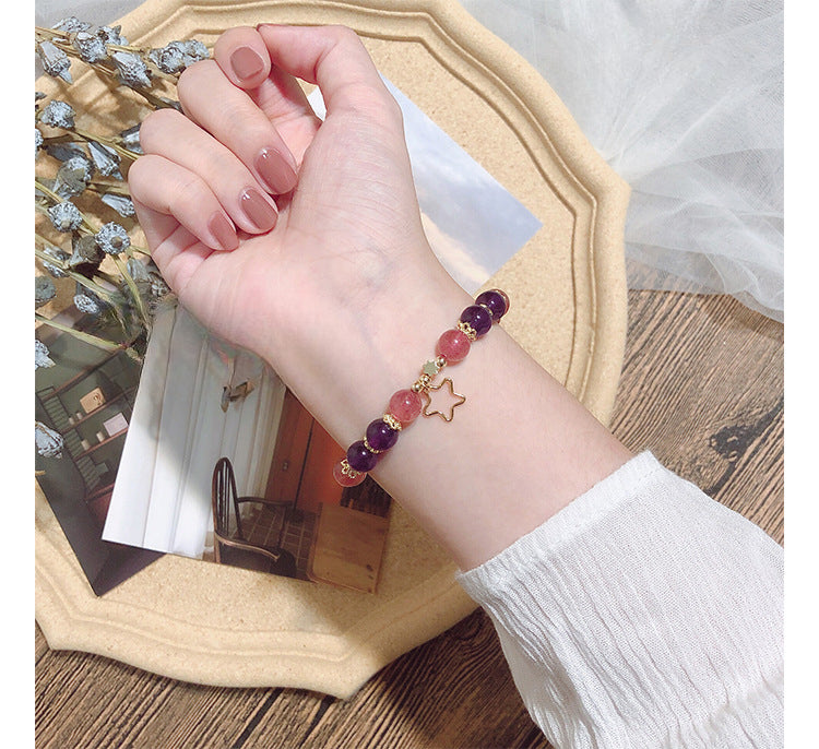 Star and Moon Amethyst Crystal Bracelet for Girls