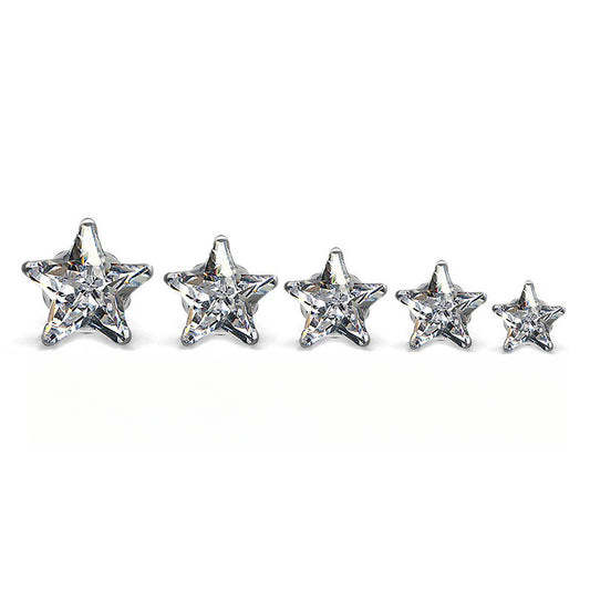 Stylish Mini Pentagram Titanium Steel Stud Earrings with Dazzling White Zircon for Women - Trendy Korean Ear Jewelry