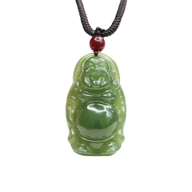 Standing Buddha Sterling Silver Pendant with Natural Hotan Jade