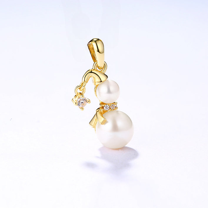 Christmas Pearl Snowman Zircon Sterling Silver Pendant