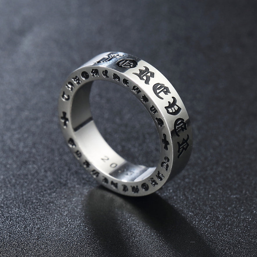 Six Character Mantra Scripture Titanium Steel Ring for Men