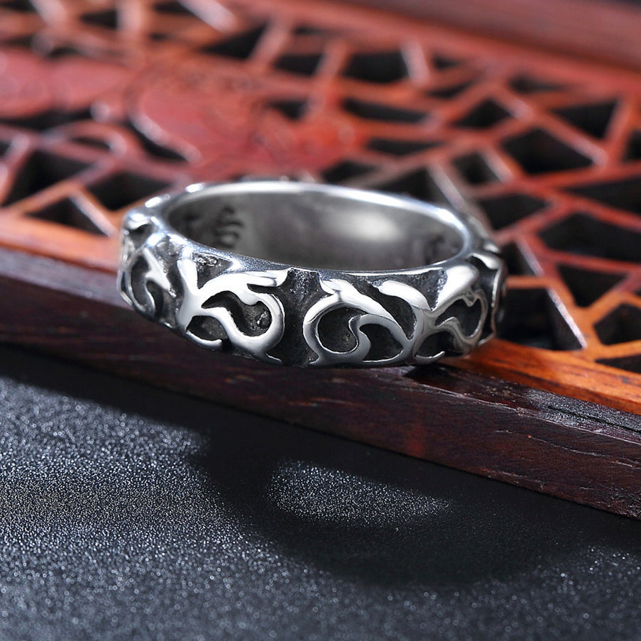 Relief Pattern Titanium Steel Ring for Men