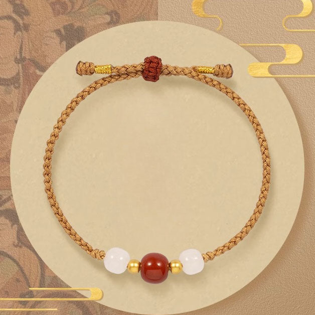 Fortune's Favor: Handcrafted Red Agate and Hetian Jade Bracelet