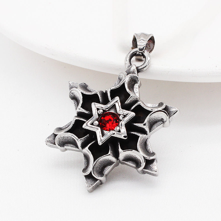 Snowflake Hexagonal Star Zircon Titanium Steel Pendant for Men