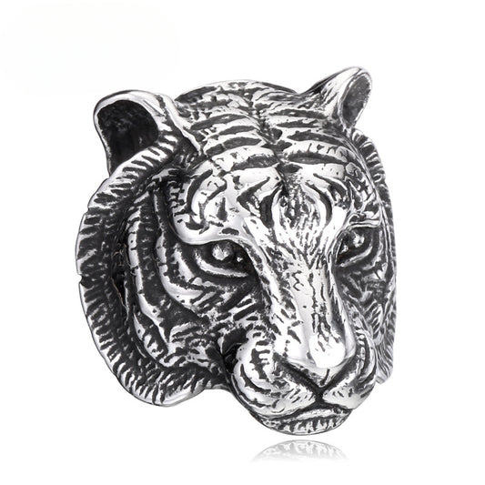 Wholesale Retro Titanium Steel Tiger Head Ring for Men - Dominant Design in Stainless Steel Jewelry