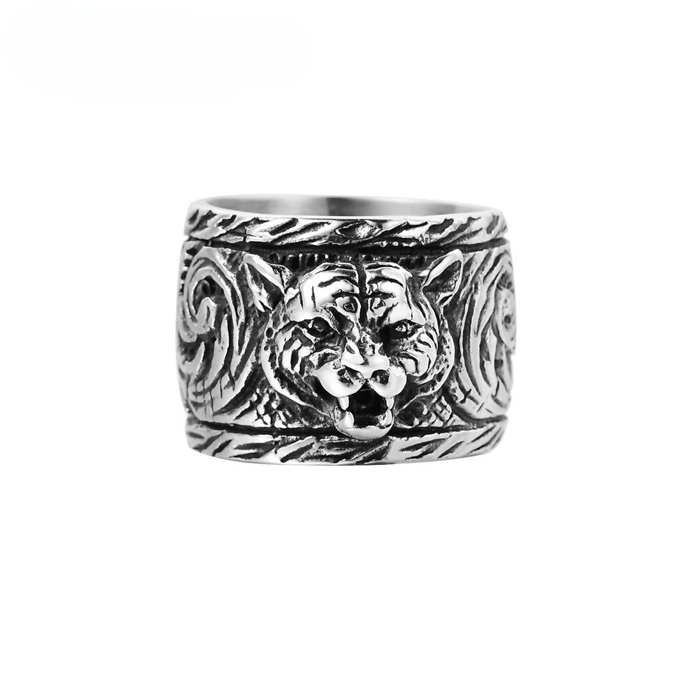 Tiger Head Relief Ultra Wide Titanium Steel Ring for Men