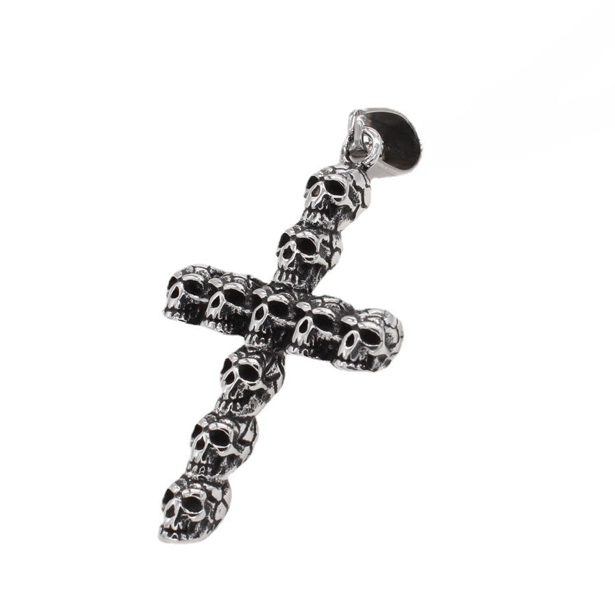 String of Skull Latin Cross Titanium Steel Pendant for Men