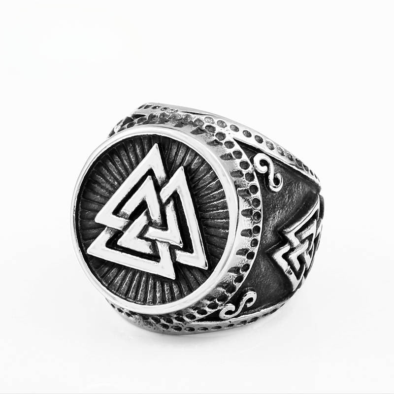 Nordic Voyager Titanium Steel Ring with Odin Triangle Design for Men