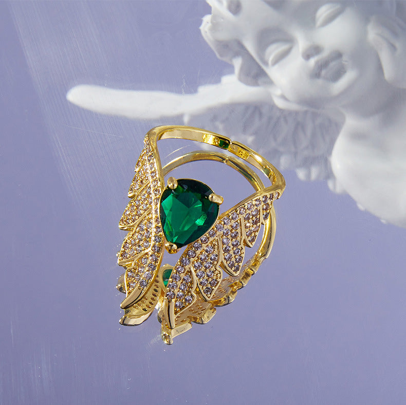 Elegant Copper Zircon Geometric Wings Ring - French-inspired Jewelry