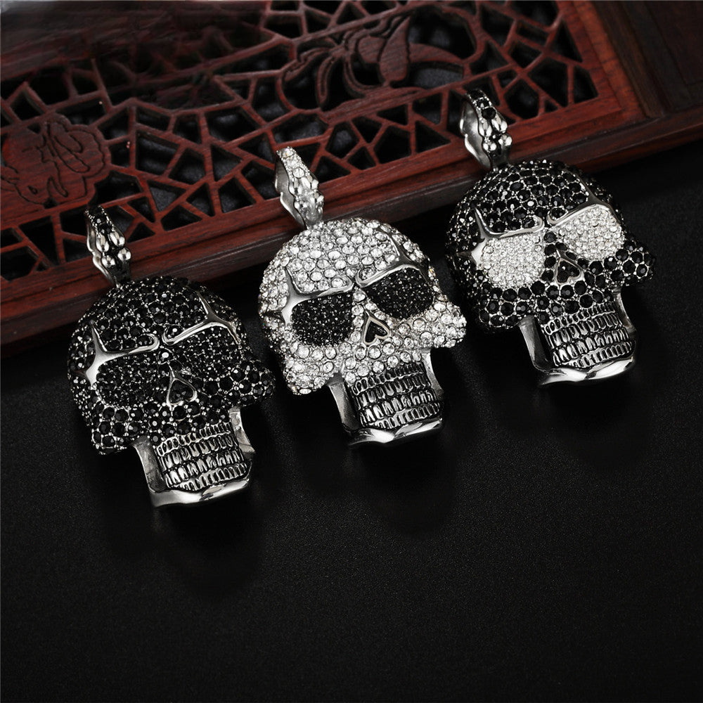 Halloween Full Zircon Skull Titanium Steel Necklace for Men