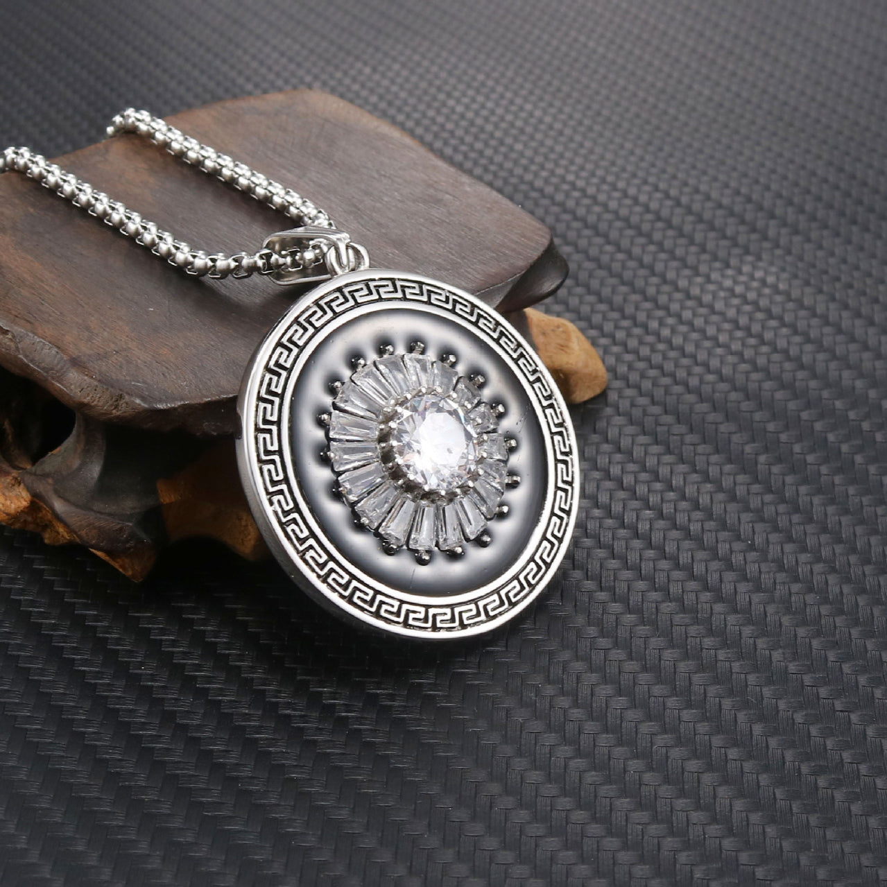 Personalized Retro Titanium Steel Pendant with Zircon-Studded Totem Design for Men