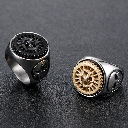 Titanium Steel Skull Ring for Men - European and American Retro Rotatable Gear Design