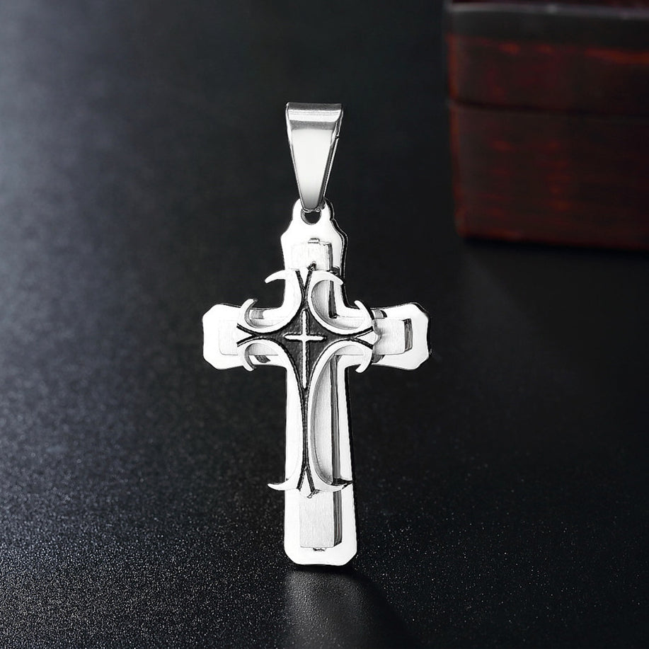 Double Layer Cross Titanium Steel Pendant for Men