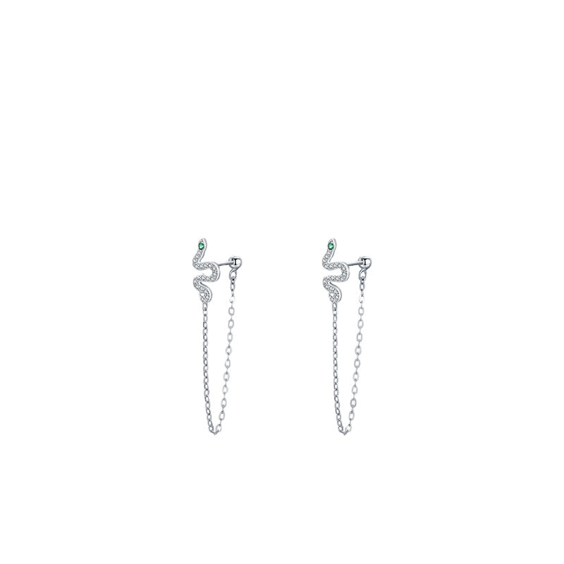 Silver Plated Snake Tassel Zircon Earrings with Sterling Silver Needles