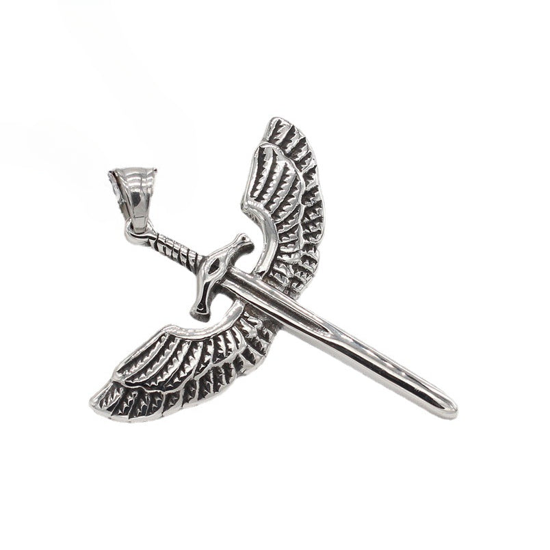 Angel Wings Cross Sword Titanium Steel Pendant for Men