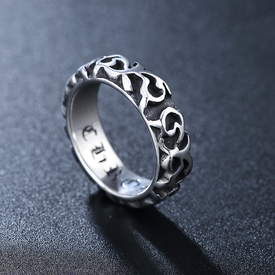 Relief Pattern Titanium Steel Ring for Men