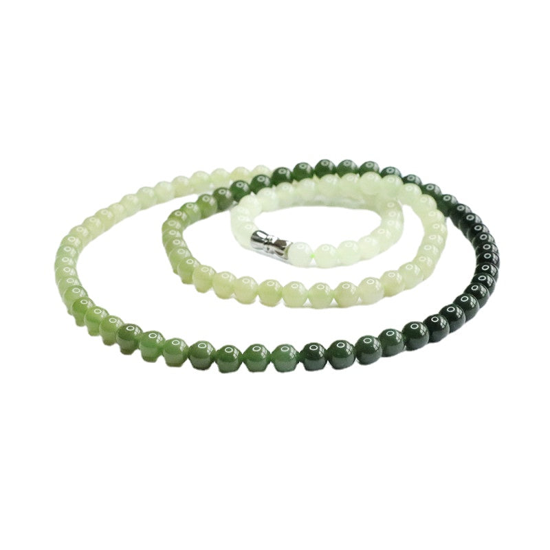 Natural Hetian Jade Jasper Gradient Necklace, Beads Jewelry