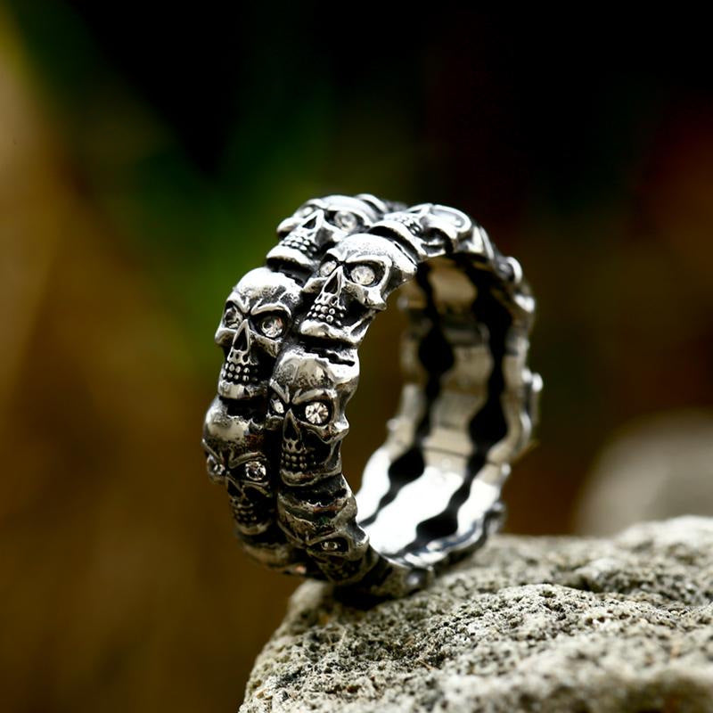 Titanium Steel Skull Ring with Stone - Edgy Retro Punk Men's Accessory in Durable Stainless Steel