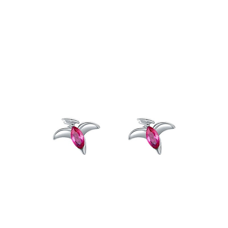 Charming Sterling Silver Pterodactyl Dinosaur Earrings with Zircon Gems