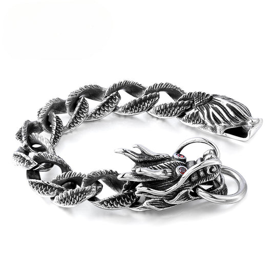 Fierce Dragon-Inspired Titanium Steel Men's Bracelet with Precious Stone Accents