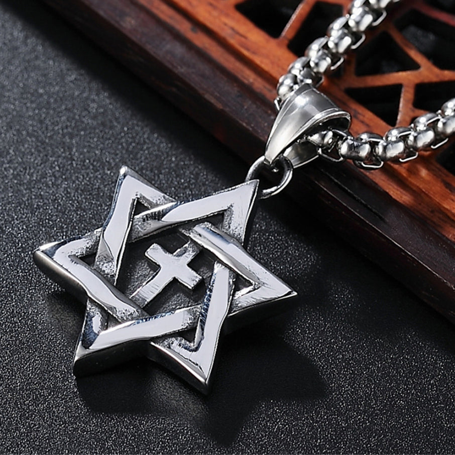 Hexagram Star Latin Cross Titanium Steel Pendant for Men