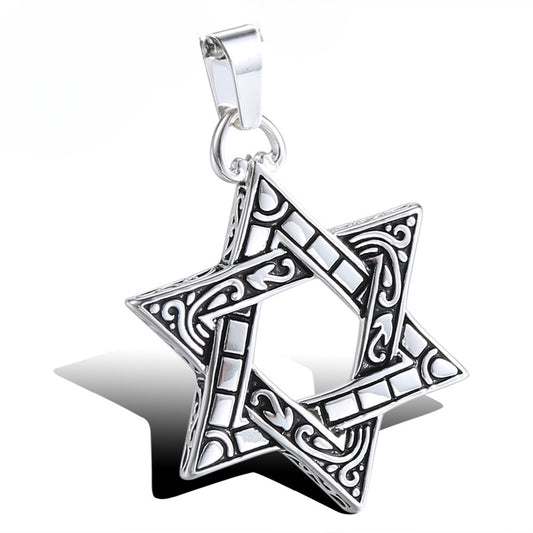 Stylish Men's Hexagram Pendant - Personalized Titanium Steel Jewelry for Retro Punk Fashion