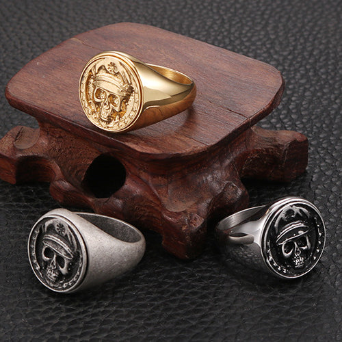 Personalized Retro Titanium Steel Skull Ring for Men - Korean Fashion Warlord Design