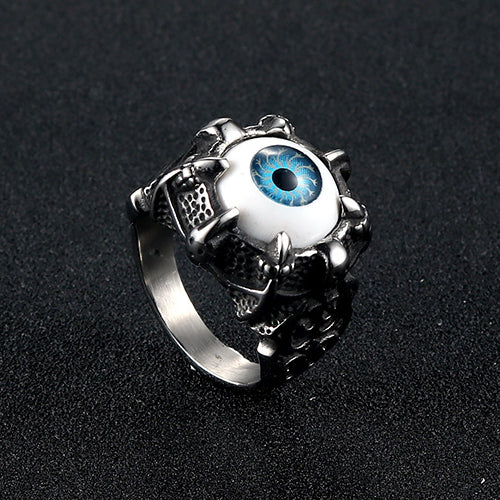 Punk-Inspired Domineering Demon's Eye Titanium Steel Ring for Men - Customizable Pupil Design