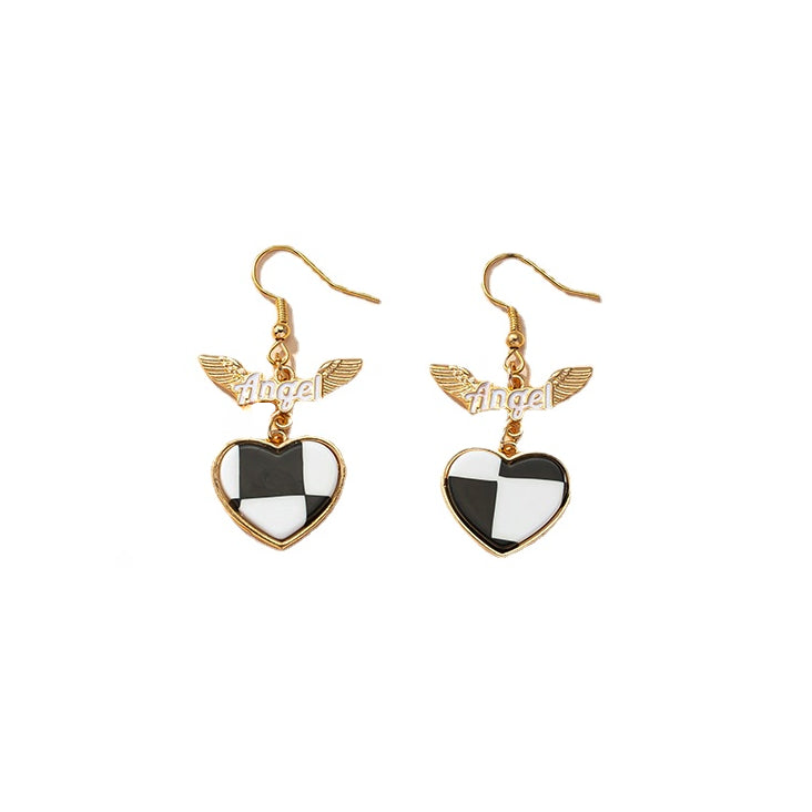 Angel Love Check Pattern Earrings with Cold and Fashionable Personality