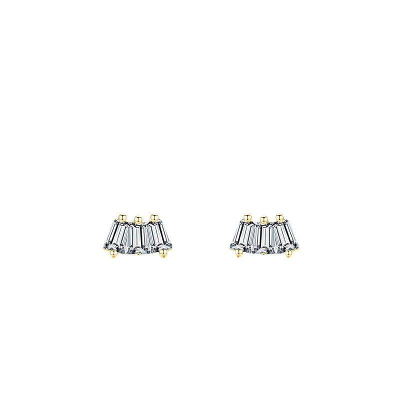 Stylish Sterling Silver Geometric Square Earrings with Simulated Diamonds