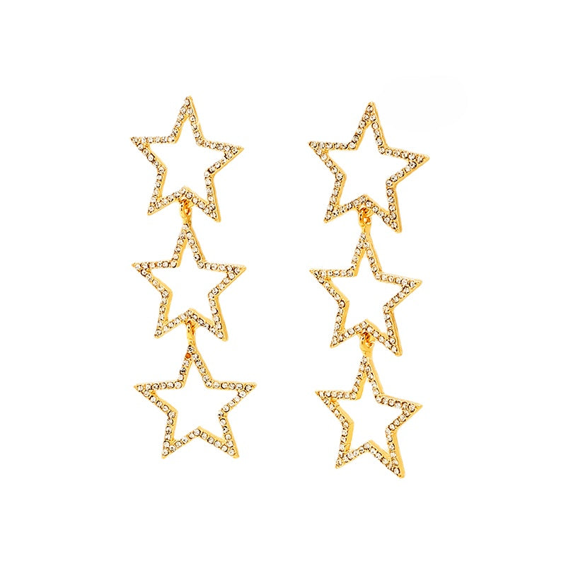 European and American Fashion Star Earrings Set with Creative Hollow Design