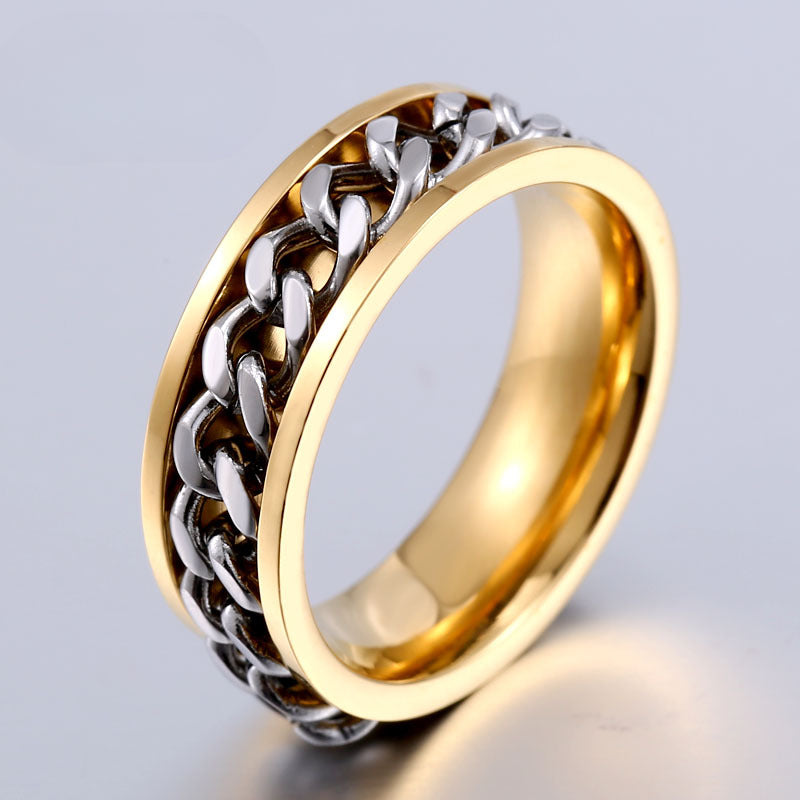 Trendy Korean Electroplated Stainless Steel Chain Ring for Men - Custom Fashion Accessory