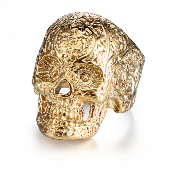 Men's Retro Punk Skull Totem Titanium Steel Ring - Three-Color Wholesale Jewelry for Men