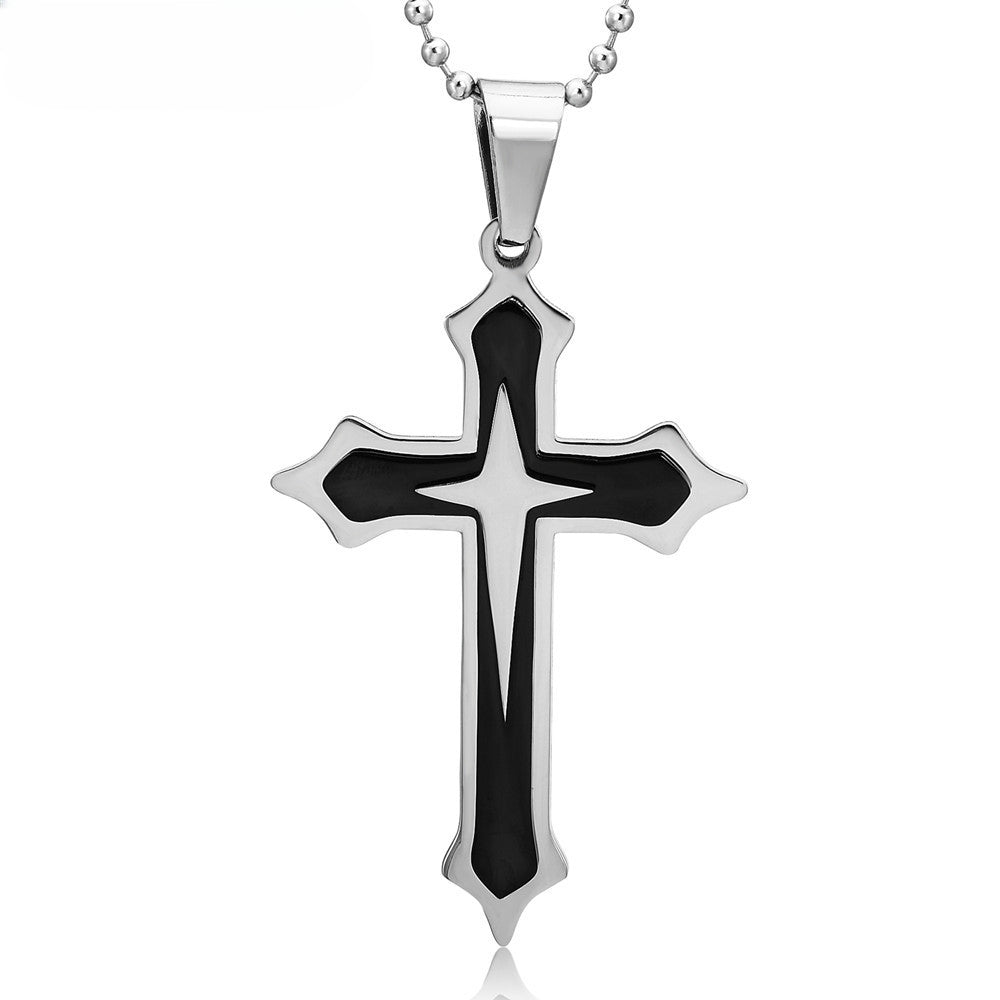 Cross Star Latin Cross Titanium Steel Necklace for Men