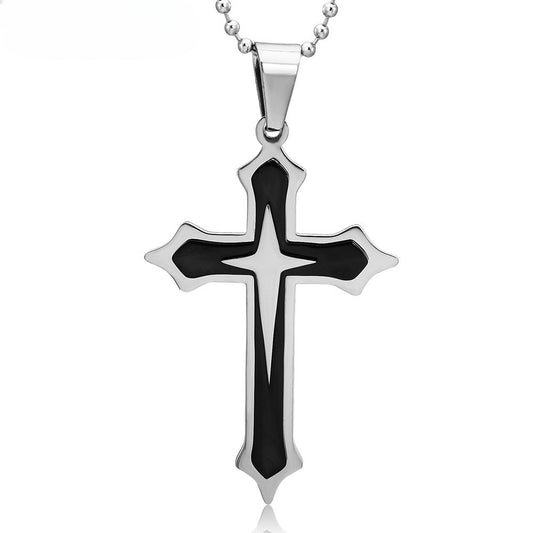 Cross Star Latin Cross Titanium Steel Necklace for Men