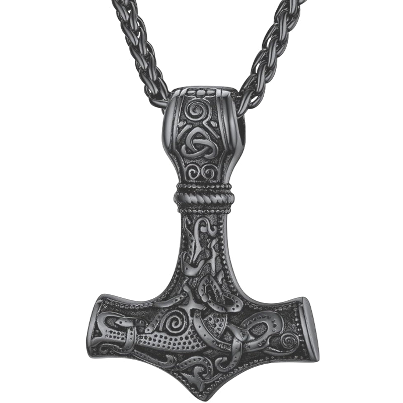 Viking Mjolnir Necklace - Men's Titanium Steel Retro Style Pendant with Personalized Design