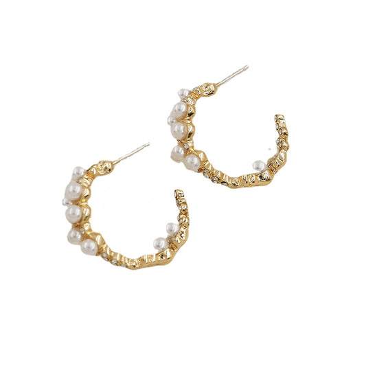 Elegant Cross-Border Metal Pearl Earrings by Planderful Collection