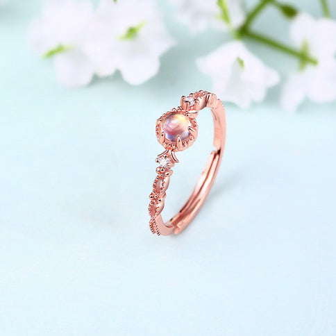 Cathedral Round Shape Pink Crystal Opening Silver Ring