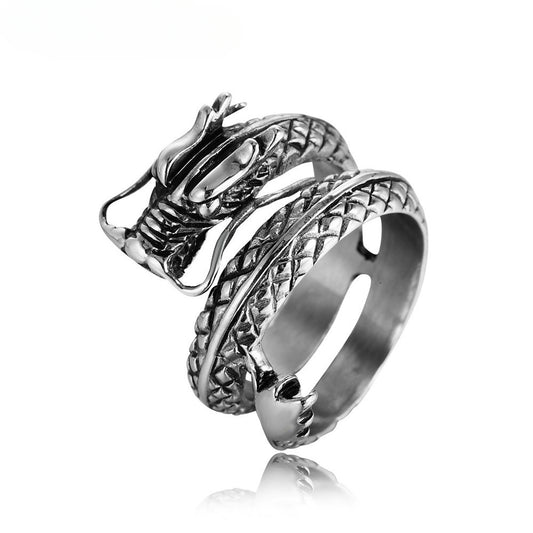 Retro Dragon Wide Titanium Ring for Men