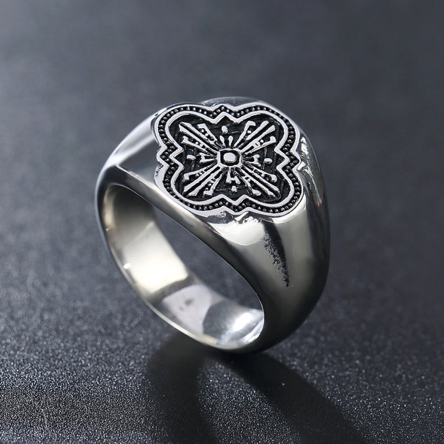 Wide Croix Cross Flower Titanium Steel Ring for Men