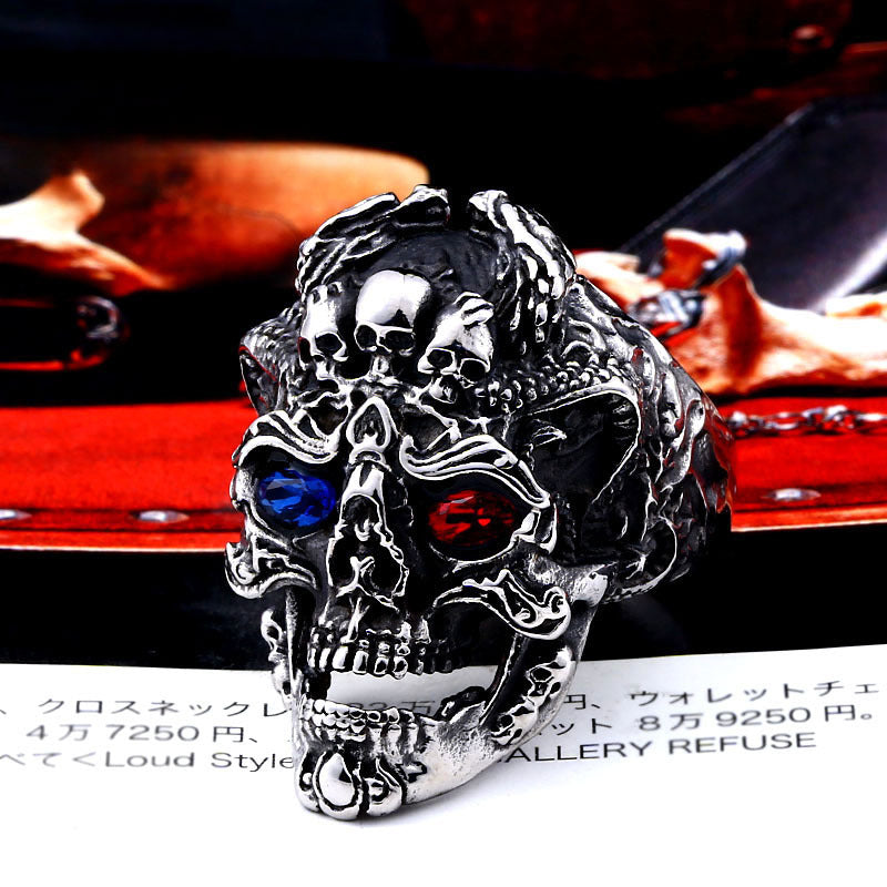 Punk Skull Men's Ring in Titanium Steel - Retro Wholesale Jewelry from Europe and America