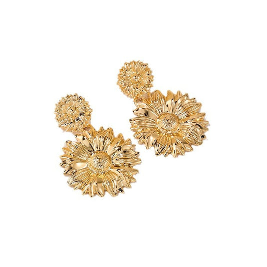 Exaggerated Sunflower Metal Earrings - Vienna Verve Collection