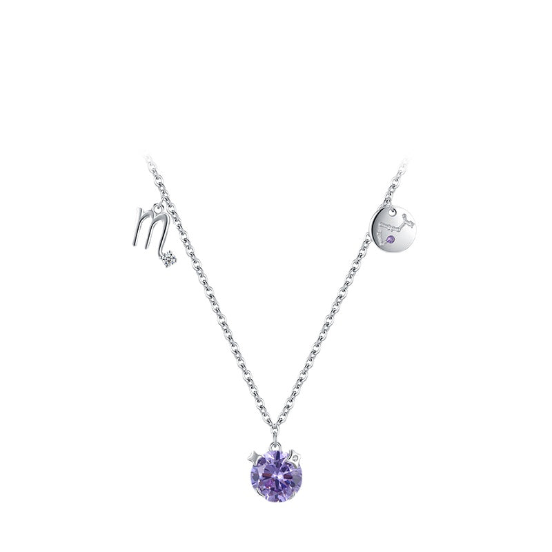 Sterling Silver Zodiac Necklace with Zircon Detail