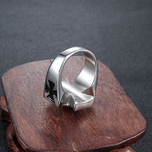 Titanium Steel Cross Skull Ring for Men - Retro European and American Religious Totem Jewelry